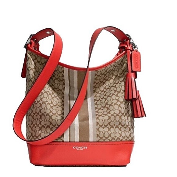 Coach Legacy Signature Logo Jacquard Red Leather Shoulder Bag - Picture 1 of 11